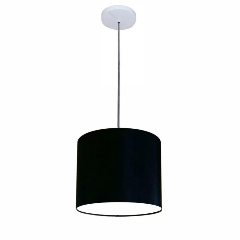 Luminária Pendente Vivare Free Lux Md-4107 Cúpula Em Tecido 25x20cm Preta Da Canopla Canopla Branca E Fio Transp
