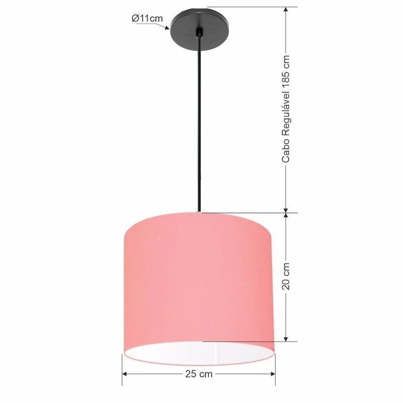Luminária Pendente Free Lux Md-4107 Com Cúpula Em Tecido 25x20cm Rosa Tela Vivare Brasil Iluminação