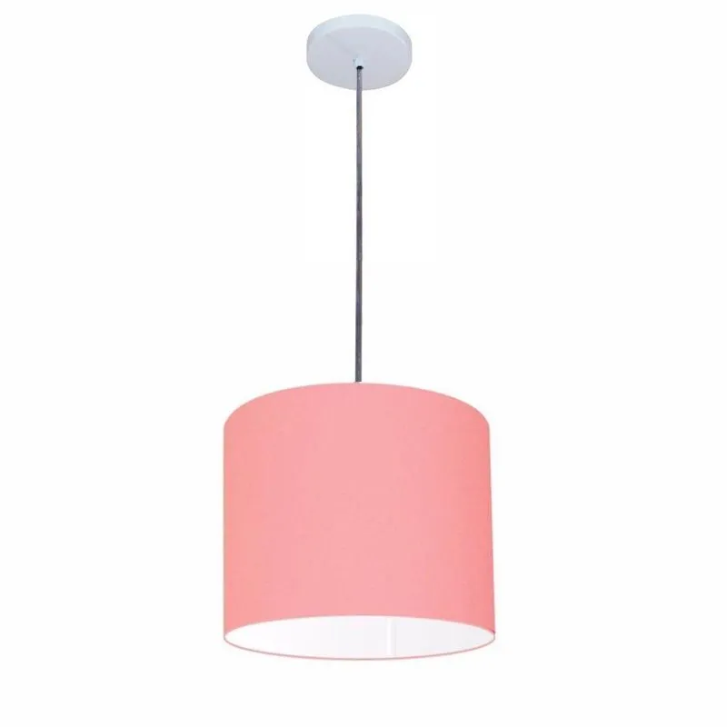 Luminária Pendente Free Lux Md-4107 Em Tecido Com Canopla Branca Rosa Vivare Brasil Iluminação