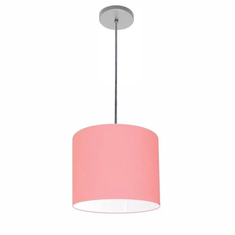 Lustre Pendente Free Lux PE-4107CZ Cúpula em Tecido 25x20cm Cilíndrica Rosa Vivare Brasil Iluminação