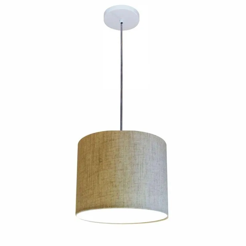 Luminária Pendente Free Lux Md-4107 Cúpula Tecido Rústico Bege Com Canopla Branca Vivare Brasil