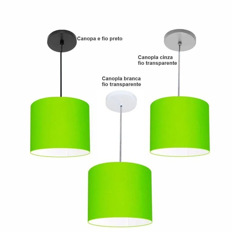 Luminária Pendente Free Lux Md-4107 Em Tecido Com Fio Ajustável Verde-Limão Vivare Brasil Iluminação
