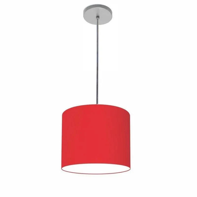 Luminária Pendente Vivare Free Lux Md-4107 Cúpula Em Tecido 25x20cm Canopla Cinza Vermelho Vivare