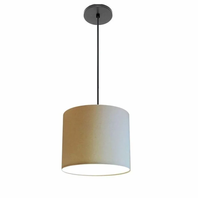 Luminária Pendente Free Lux Md-4106 Com Cúpula Em Tecido Algodão Cru, Canopla Preta Vivare Brasil