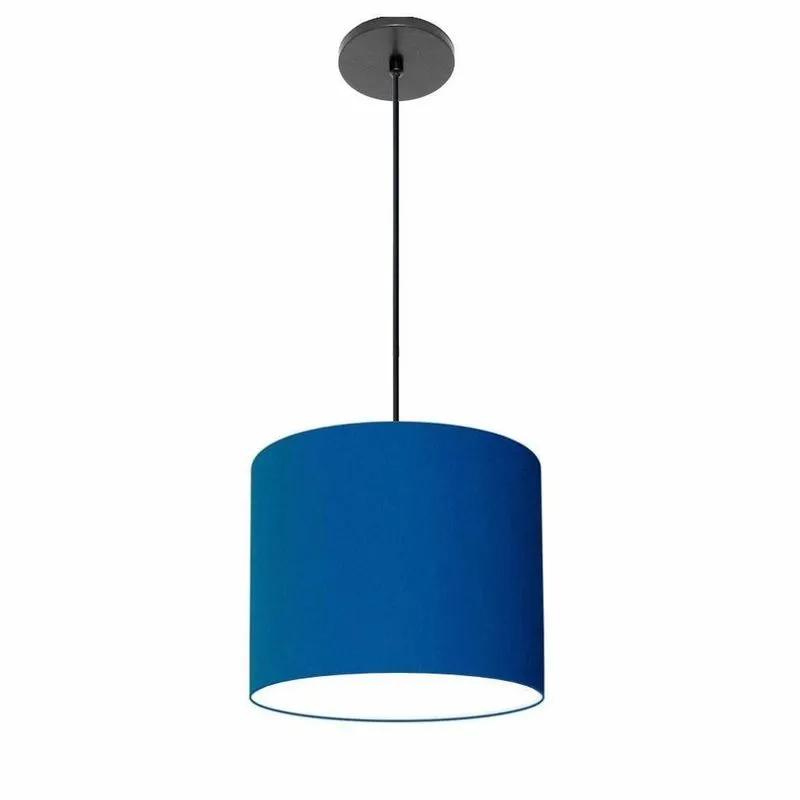 Luminária Pendente Free Lux Md-4106 Com Cúpula Em Tecido Azul-marinho E Canopla Preta Vivare Brasil