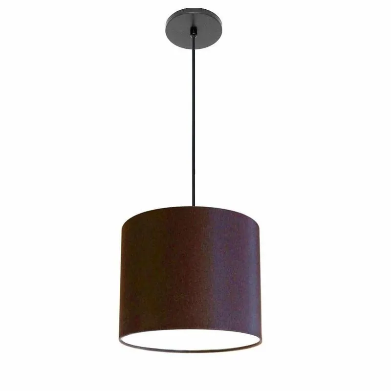 Luminária Pendente Free Lux Md-4106 Com Cúpula Em Tecido Cilíndrica Café Vivare Brasil Iluminação