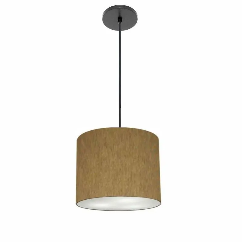 Luminária Pendente Free Lux Md-4106 Cúpula Em Tecido Cáqui Canopla Preta Vivare Brasil Iluminação