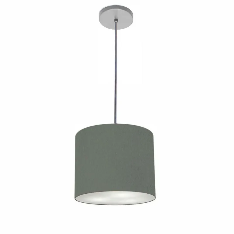 Luminária Pendente Vivare Free Lux Md-4106 Cúpula Em Tecido Cinza-escuro Da Canopla Canopla Cinza E Fio Cristal
