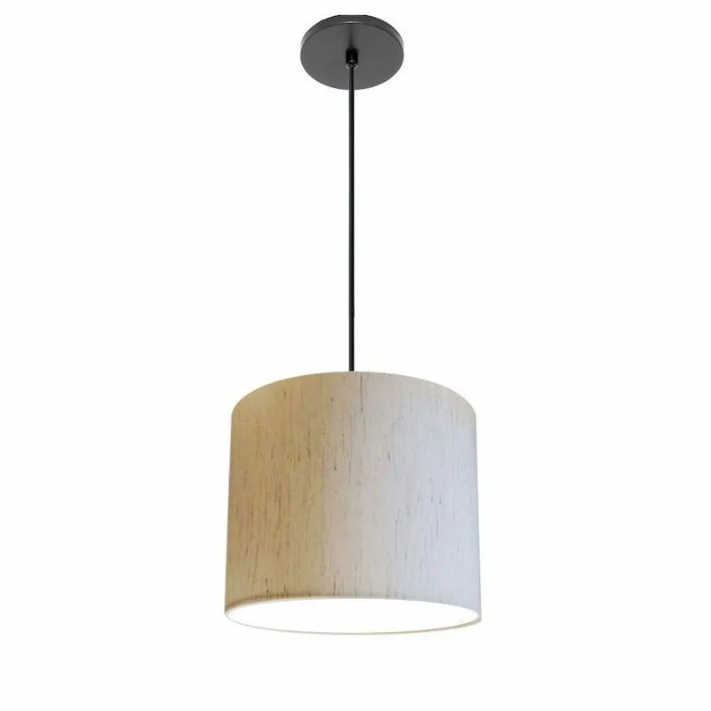 Luminária Pendente Free Lux Md-4106 Com Cúpula Em Tecido Linho Bege, Canopla Preta Vivare Brasil