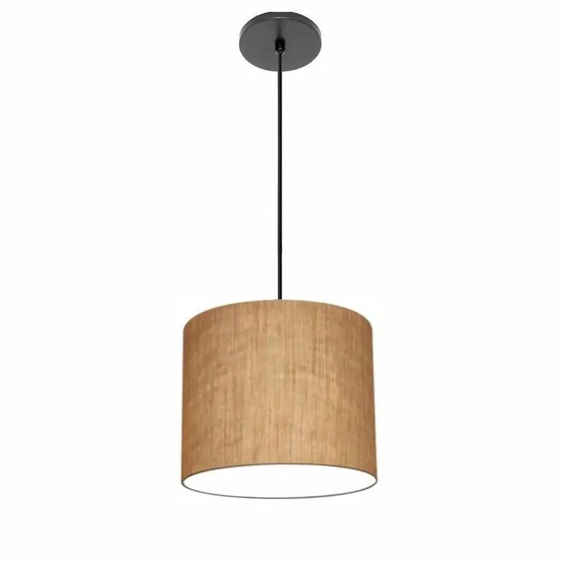 Luminária Pendente Free Lux Md-4106 Com Cúpula Em Tecido Palha E Canopla Preta Preto Vivare Brasil