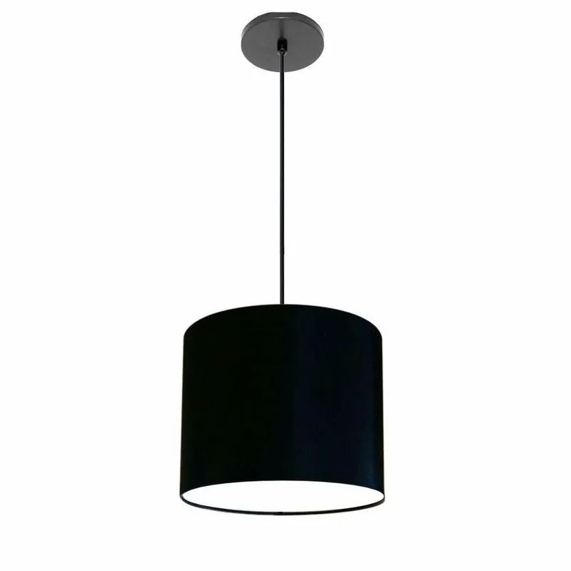 Luminária Pendente Free Lux Md-4106 Com Cúpula Em Tecido Cilíndrica E Fio Ajustável Preto Vivare