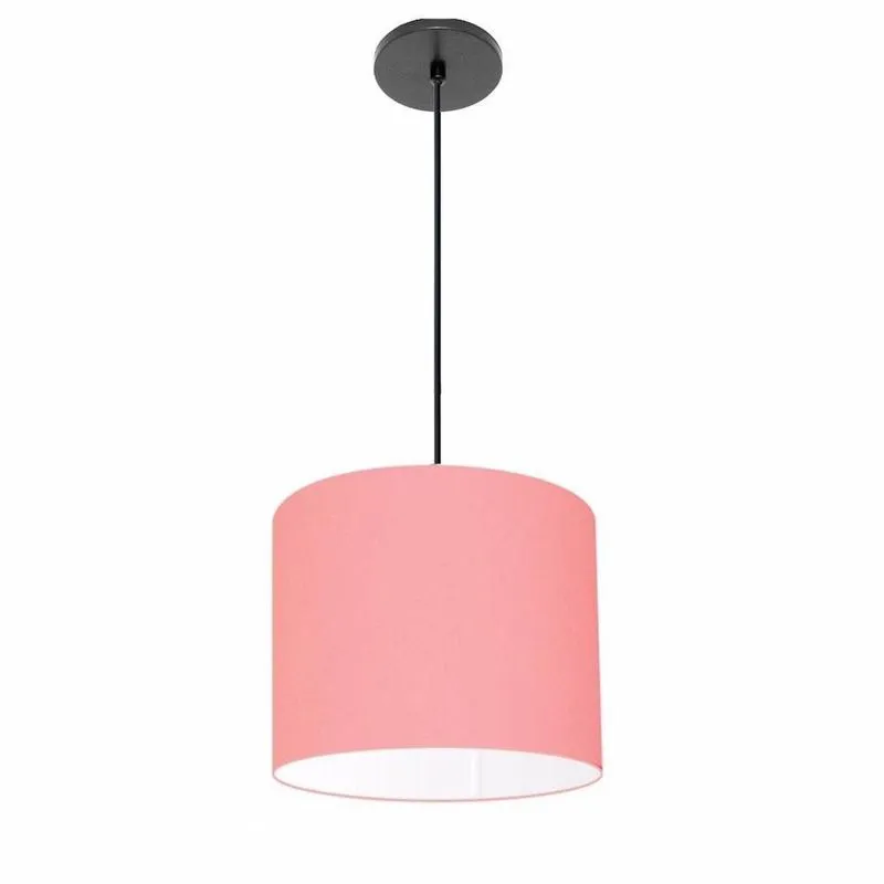 Luminária Pendente Free Lux Md-4106 Cúpula Em Tecido Rosa Tela E Canopla Preta Vivare Brasil
