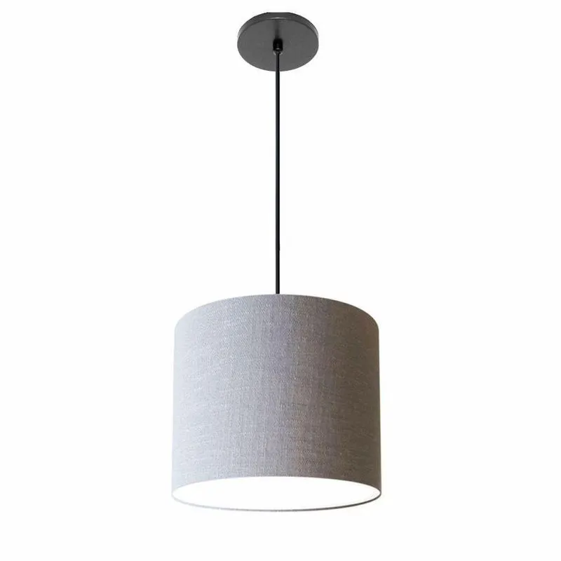 Luminária Pendente Free Lux Md-4106 Com Cúpula Em Tecido Rústico Cinza E Canopla Preta Vivare Brasil