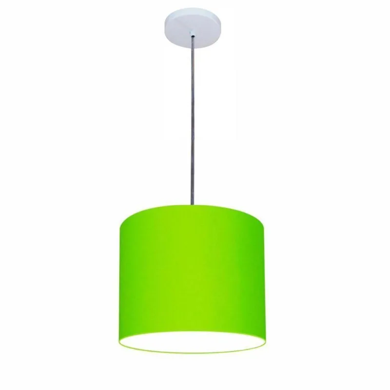 Luminária Pendente Vivare Free Lux Md-4106 Cúpula Em Tecido Verde-limão Da Canopla Canopla Branca E Fio Cristal