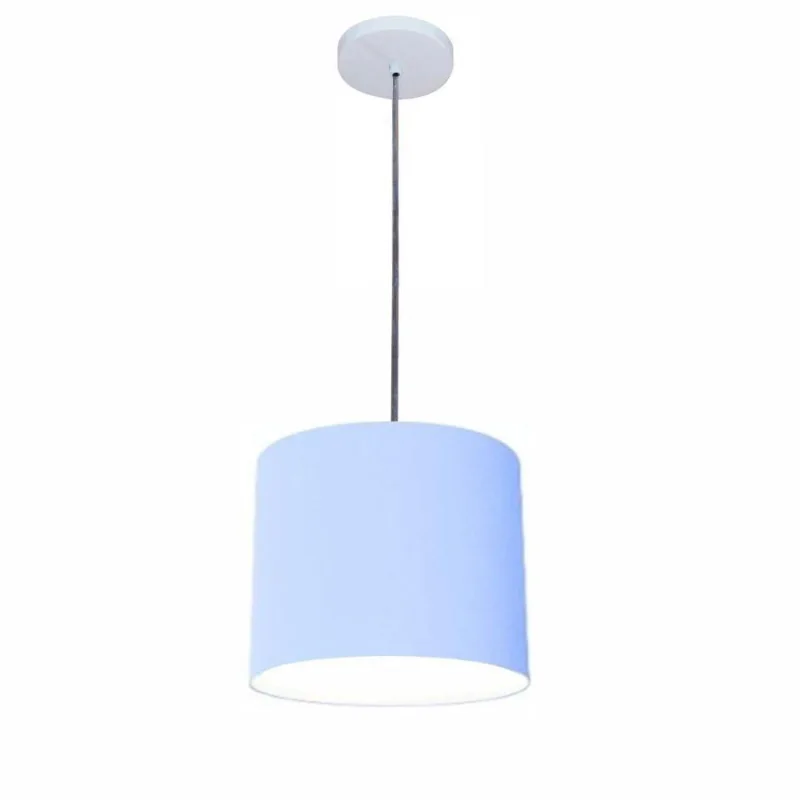 Luminária Pendente Vivare Free Lux Md-4105 Cúpula Em Tecido Azul-bebê Da Canopla Canopla Branca E Fio Cristal