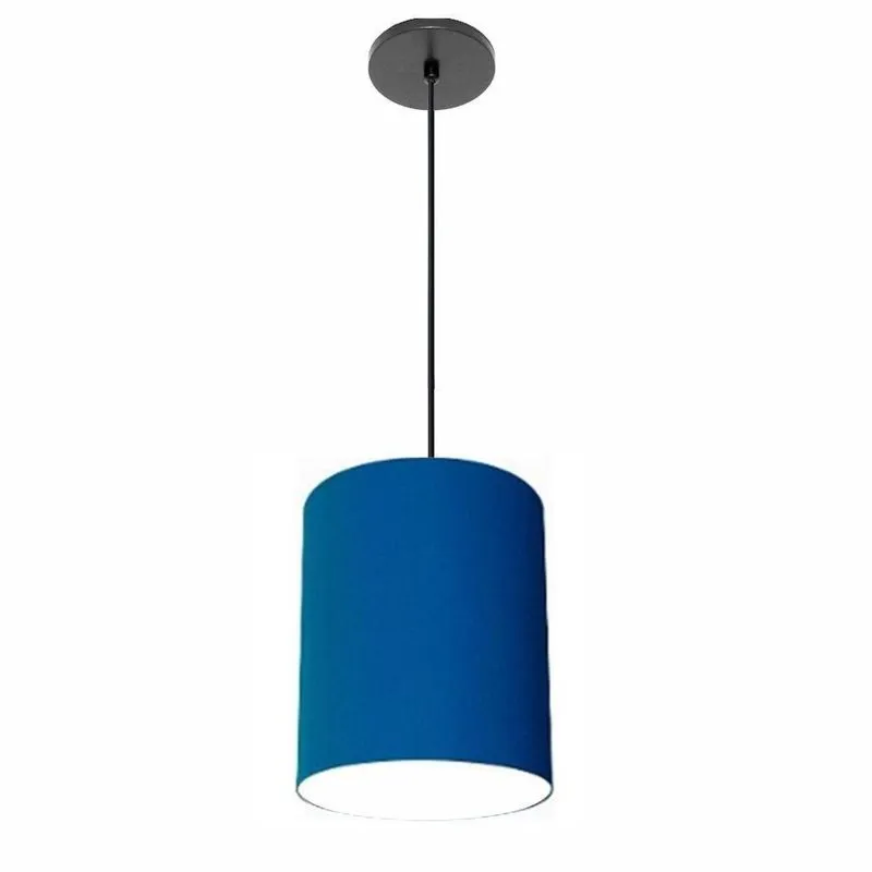 Luminária Pendente Free Lux Md-4104 Cúpula Em Tecido Azul-Marinho Canopla Preta Vivare Brasil
