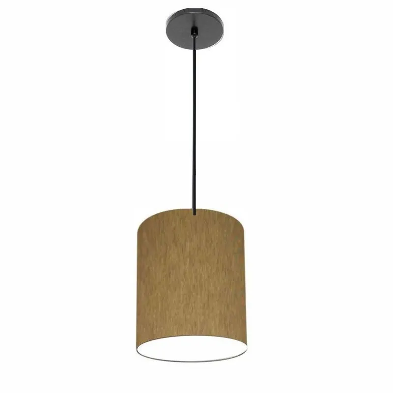 Luminária Pendente Free Lux Md-4104 Cúpula Em Tecido Cáqui Canopla Preta Vivare Brasil Iluminação
