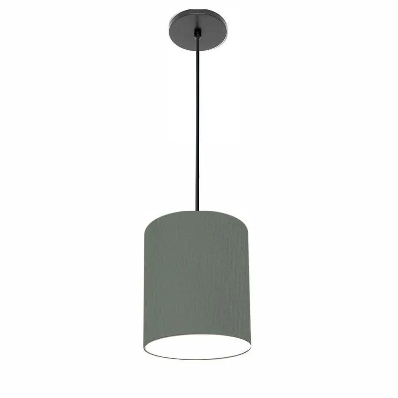 Luminária Pendente Vivare Free Lux Md-4104 Cúpula Em Tecido E Canopla Preta Cinza-escuro Vivare