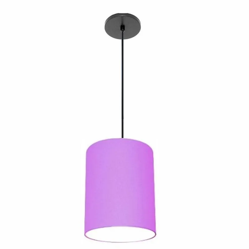 Luminária Pendente Free Lux Md-4104 Cilíndrica Com Cúpula Em Tecido Lilás E Canopla Preta Vivare