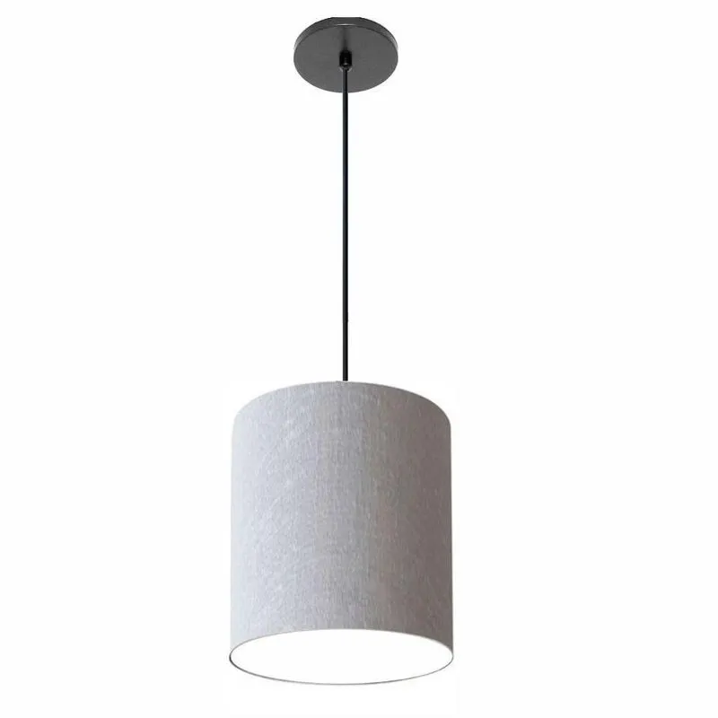 Luminária Pendente Free Lux Md-4104 Com Cúpula Em Tecido Rústico Cinza Canopla Preta Vivare Brasil
