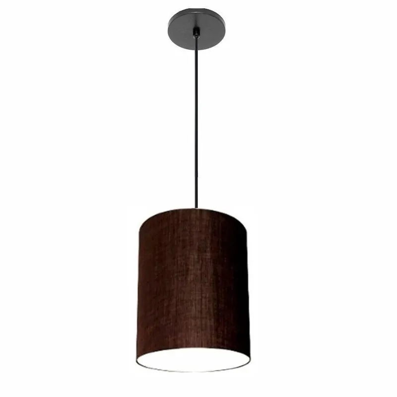 Luminária Pendente Free Lux Md-4103 Com Cúpula Em Tecido E Canopla Preta Café Vivare Brasil
