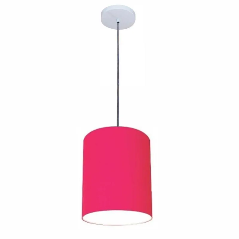 Luminária Pendente Vivare Free Lux Md-4103 Cúpula Em Tecido Pink Da Canopla Canopla Branca E Fio Cristal