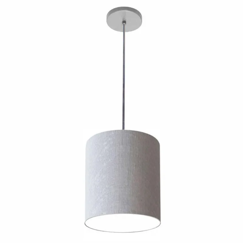 Luminária Pendente Vivare Free Lux Md-4103 Cúpula Em Tecido Rustico-cinza Da Canopla Canopla Cinza E Fio Cristal