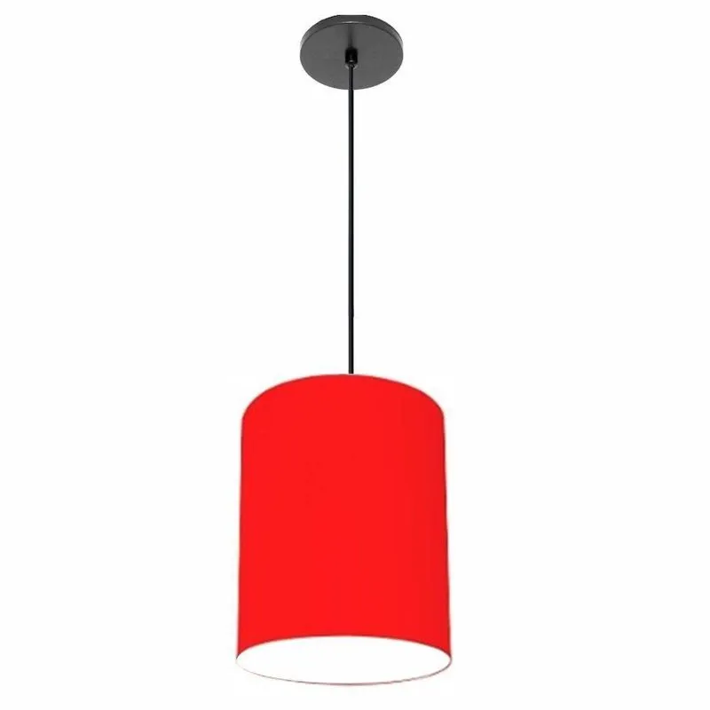 Lustre Luminária Pendente Vivare Free Lux Pe-4103pr Cúpula Em Tecido 15x20cm Vermelho Canopla Preta E Fio Preto