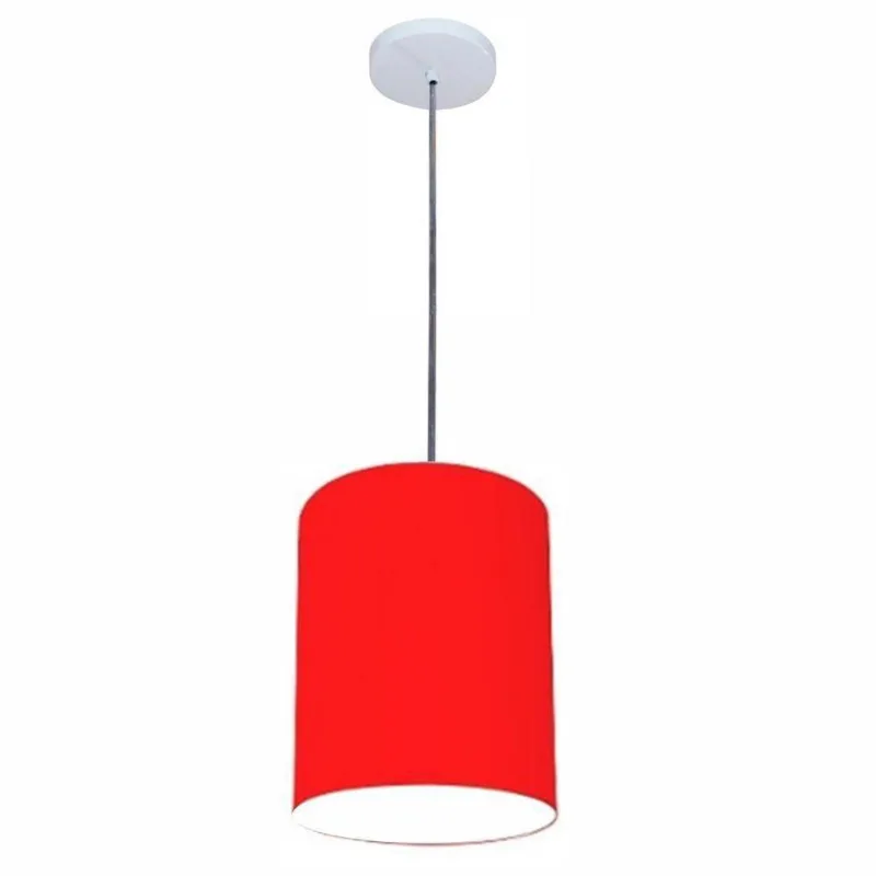 Luminária Pendente Vivare Free Lux Md-4103 Cúpula Em Tecido Vermelho Da Canopla Canopla Branca E Fio Cristal