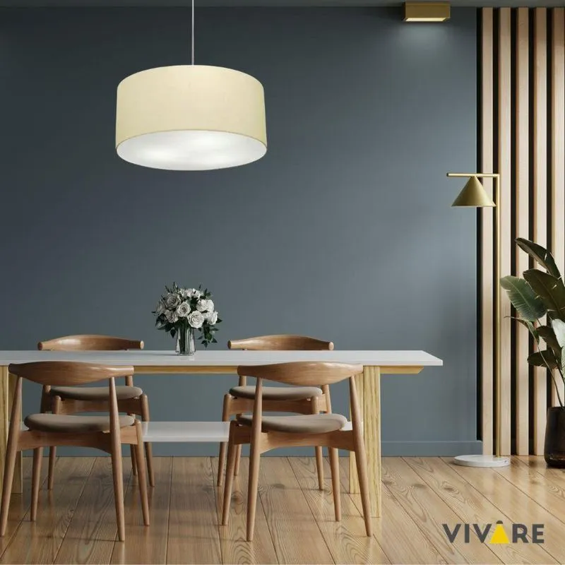 Lustre Pendente Cilíndrico Vivare Free Lux Md-4386 Com Cúpula Em Tecido Algodão-cru Preta Vivare