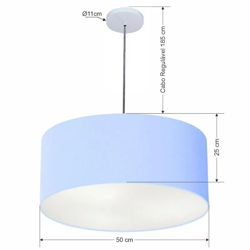 Lustre Pendente Cilíndrico Vivare Free Lux Md-4386 Com Cúpula Em Tecido E Fio Ajustável Azul-bebê
