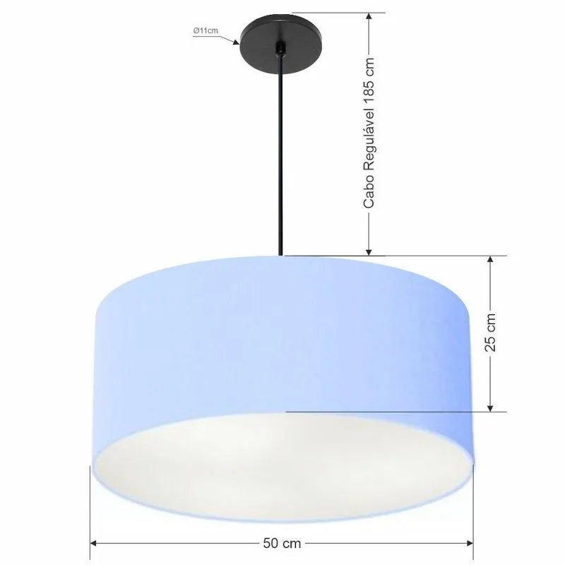Lustre Pendente Cilíndrico Vivare Free Lux Md-4386 Com Cúpula Em Tecido Azul-bebê Vivare Brasil