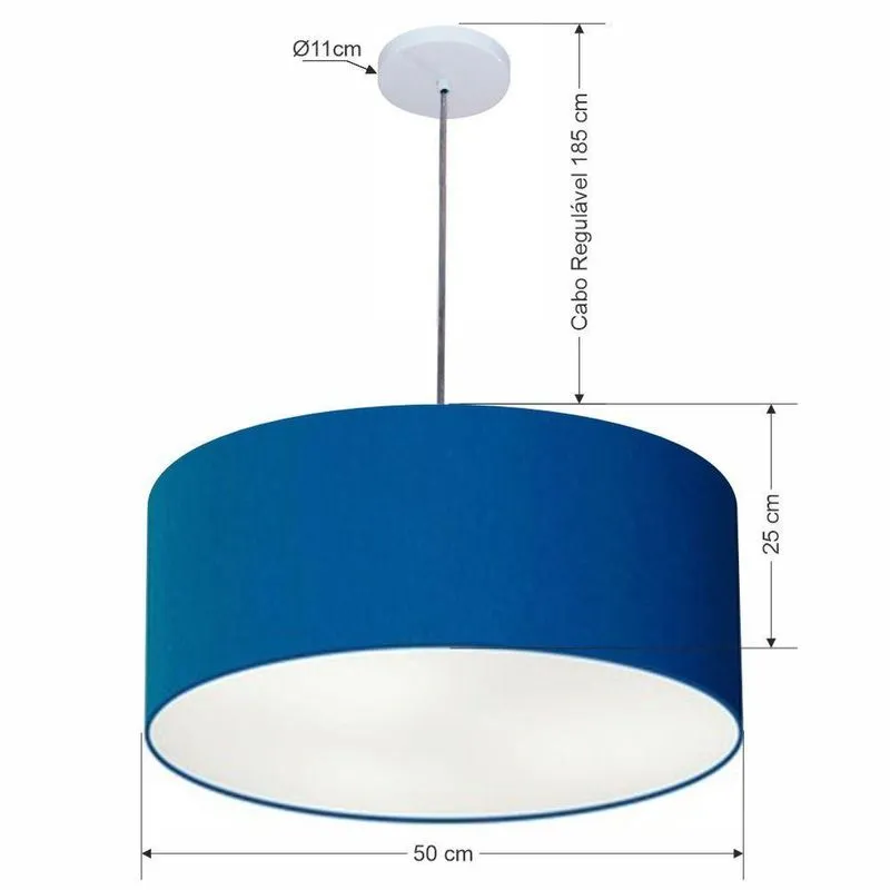 Lustre Pendente Cilíndrico Vivare Free Lux Md-4386 Cúpula Em Tecido Azul-marinho Vivare Brasil