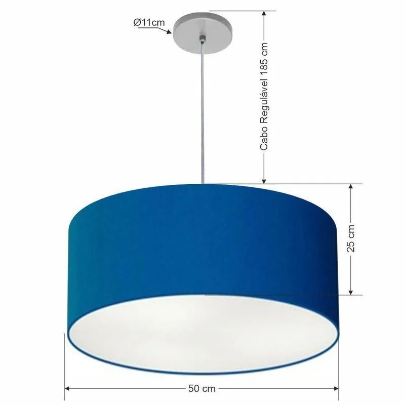 Lustre Pendente Cilíndrico Vivare Free Lux Md-4386 Com Cúpula Em Tecido Azul-marinho Vivare Brasil