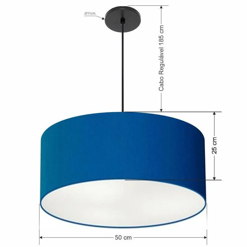 Lustre Pendente Cilíndrico Vivare Free Lux Md-4386 Com Cúpula Em Tecido Azul-marinho Vivare Brasil