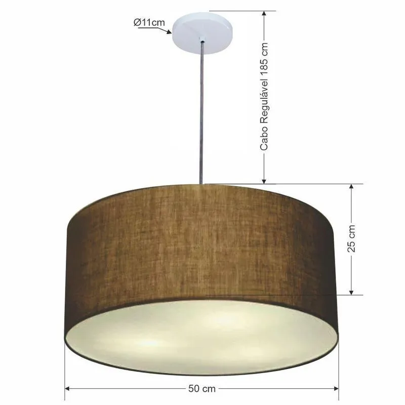 Lustre Pendente Cilíndrico Vivare Free Lux Md-4386 Com Cúpula Em Tecido Café Vivare Brasil