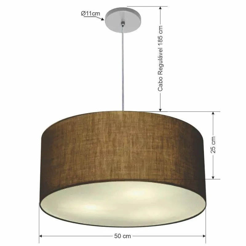 Lustre Pendente Cilíndrico Vivare Free Lux Md-4386 Com Cúpula Em Tecido Café Vivare Brasil