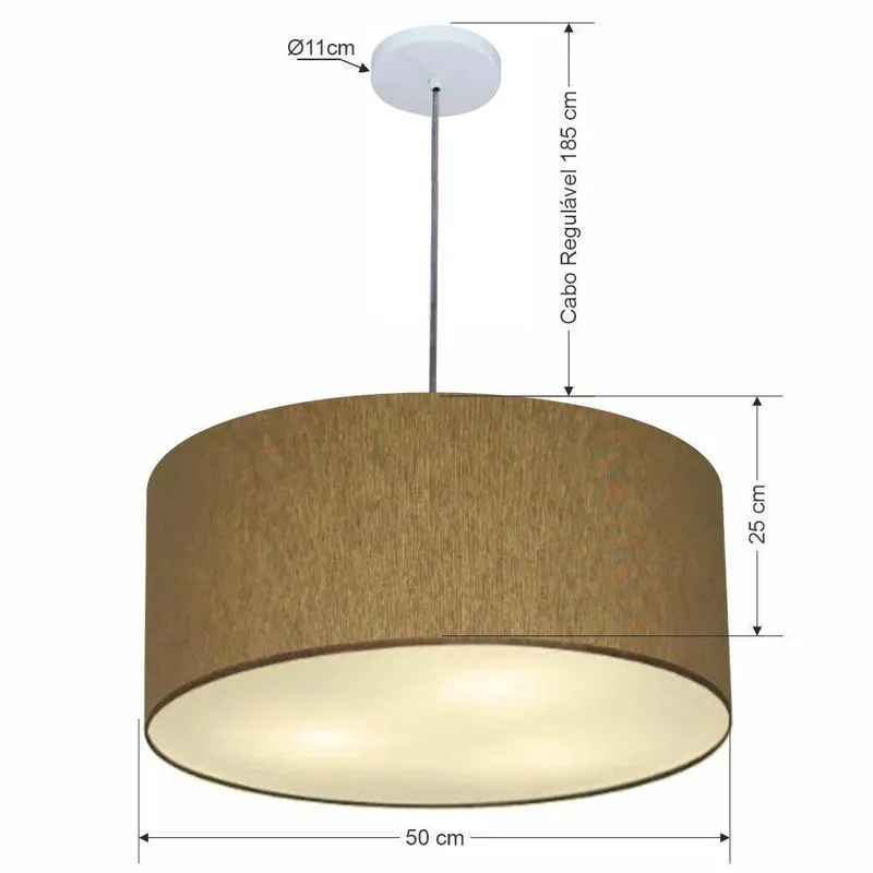 Lustre Pendente Cilíndrico Vivare Free Lux Md-4386 Com Cúpula Em Tecido Cáqui Vivare Brasil