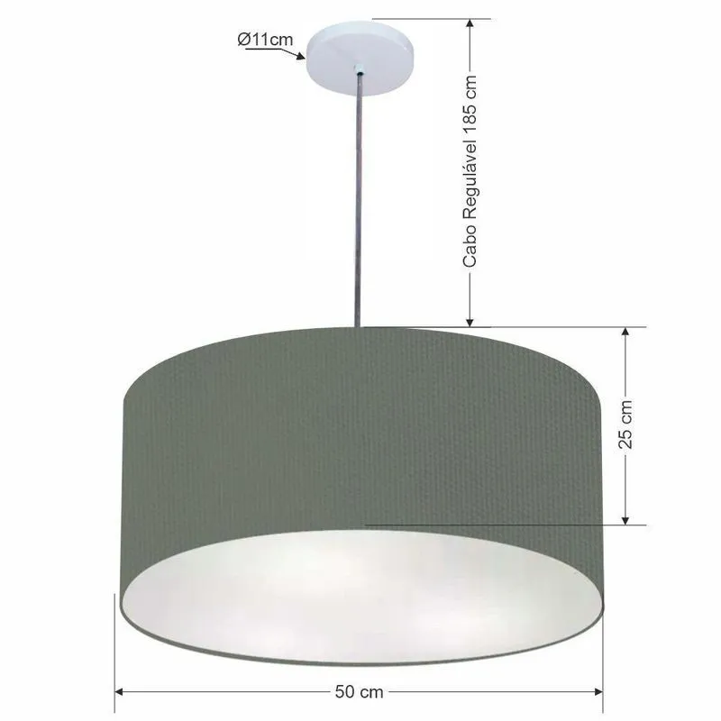 Lustre Pendente Cilíndrico Vivare Free Lux Md-4386 Com Cúpula Em Tecido Canopla Branca E Fio
