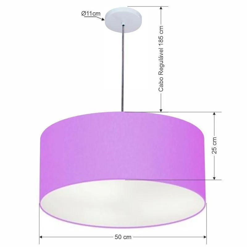 Lustre Pendente Cilíndrico Vivare Free Lux Md-4386 Com Cúpula Em Tecido Lilás Vivare Brasil