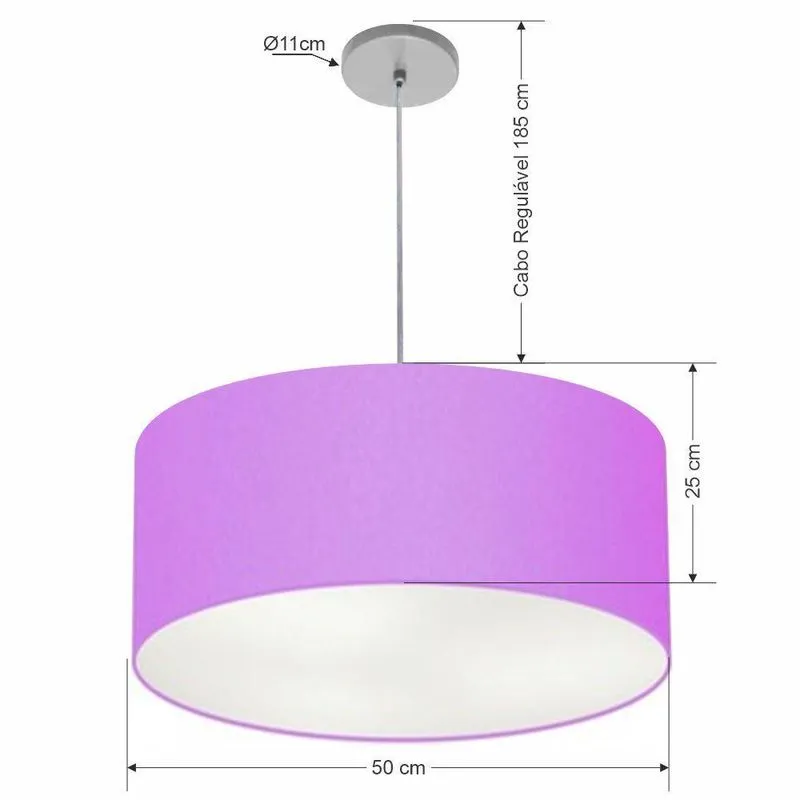 Lustre Pendente Cilíndrico Vivare Free Lux Md-4386 Com Cúpula Em Tecido Lilás Vivare Brasil