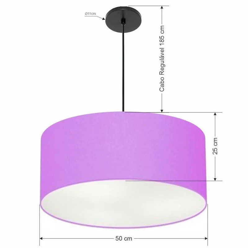 Lustre Pendente Cilíndrico Vivare Free Lux Md-4386 Com Cúpula Em Tecido E Fio Ajustável Lilás Vivare