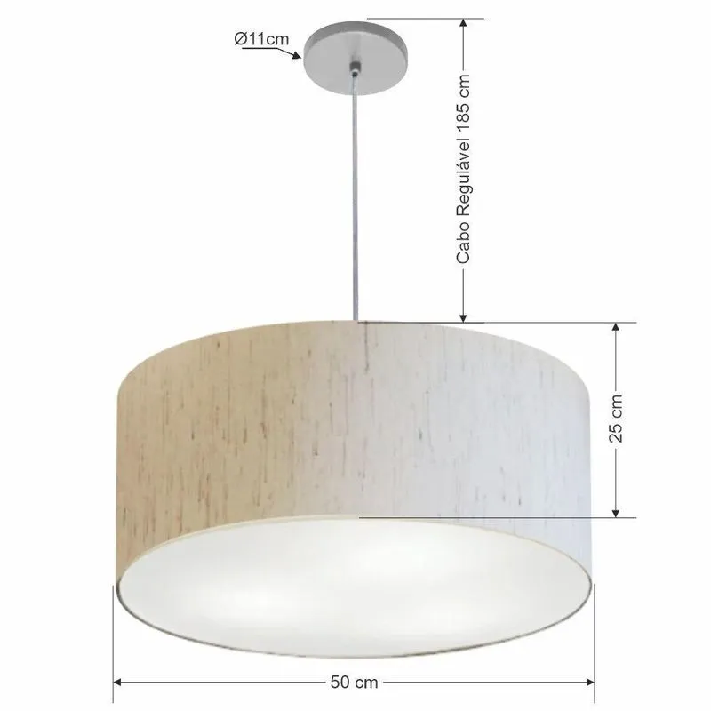 Lustre Pendente Cilíndrico Vivare Free Lux Md-4386 Com Cúpula Em Tecido Linho Bege Canopla Cinza