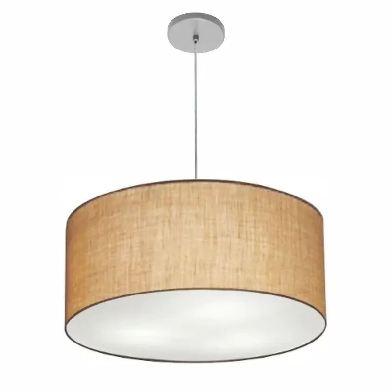 Lustre Pendente Cilíndrico Vivare Free Lux Pe-4386cz Cúpula Em Tecido Canopla Cinza Palha Vivare