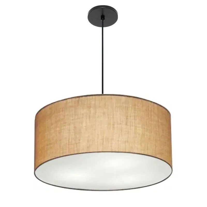 Lustre Pendente Cilíndrico Free Lux PE-4386PR com Cúpula em Tecido Palha Vivare Brasil Iluminação
