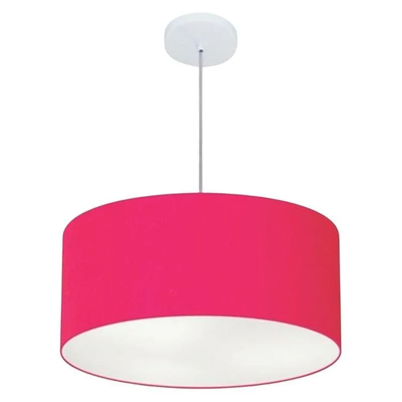 Lustre Pendente Cilíndrico Free Lux PE-4386BR Cúpula em Tecido Canopla Branca Pink Vivare Brasil