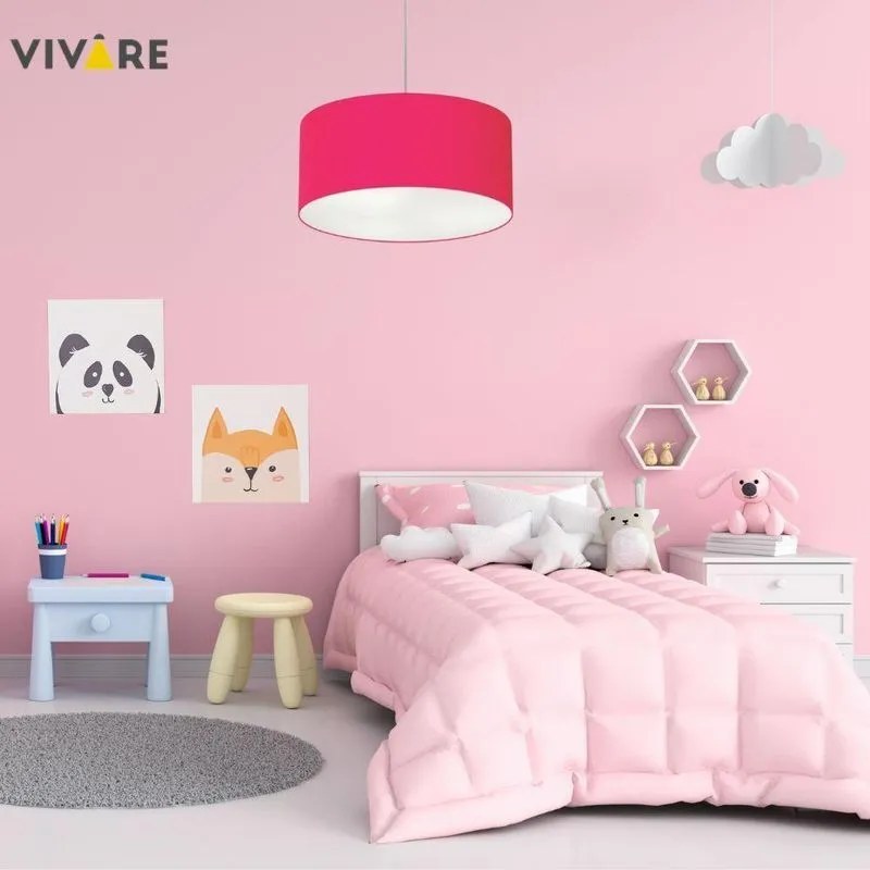 Lustre Pendente Cilíndrico Free Lux Md-4386 Com Cúpula Em Tecido 50x25 Pink Vivare Brasil Iluminação