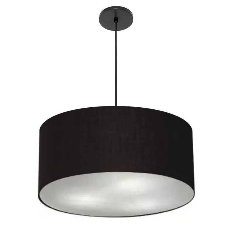 Lustre Pendente Cilíndrico Free Lux PE-4386PR com Cúpula em Tecido Preta Vivare Brasil Iluminação