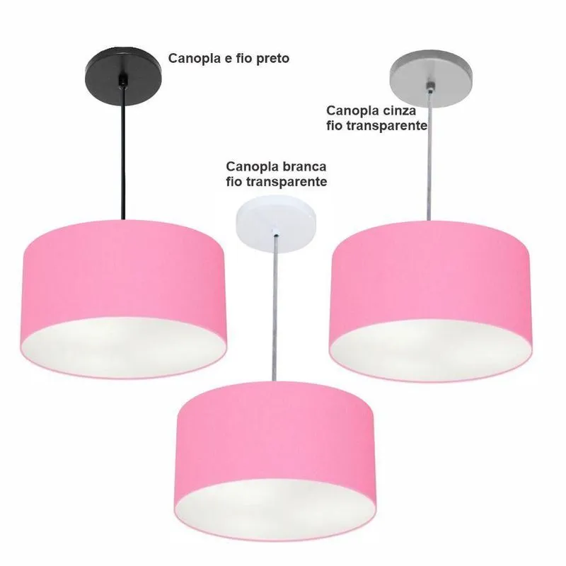 Lustre Pendente Cilíndrico Vivare Free Lux Md-4386 Com Cúpula Em Tecido 50x25 Rosa-bebê Vivare