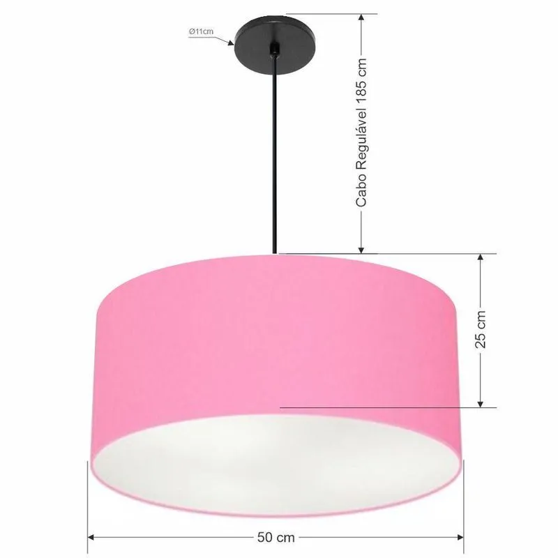 Lustre Pendente Cilíndrico Vivare Free Lux Md-4386 Com Cúpula Em Tecido Rosa-bebê Vivare Brasil